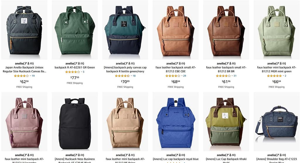Anello Backpack Selection on Amazon