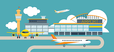 Airport Scene With Planes, Terminal and Control Tower