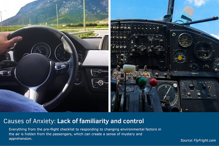 anxiety cause due to lack of familiarity, compare car and plane dashboard image